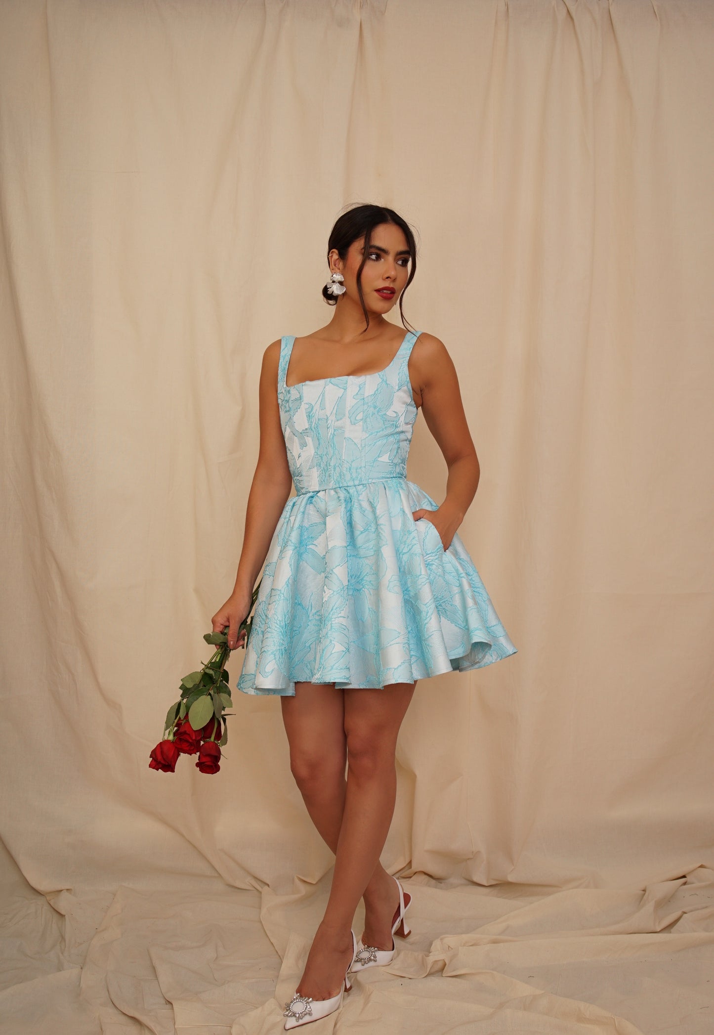 Vestido Eloise Celeste Estampado