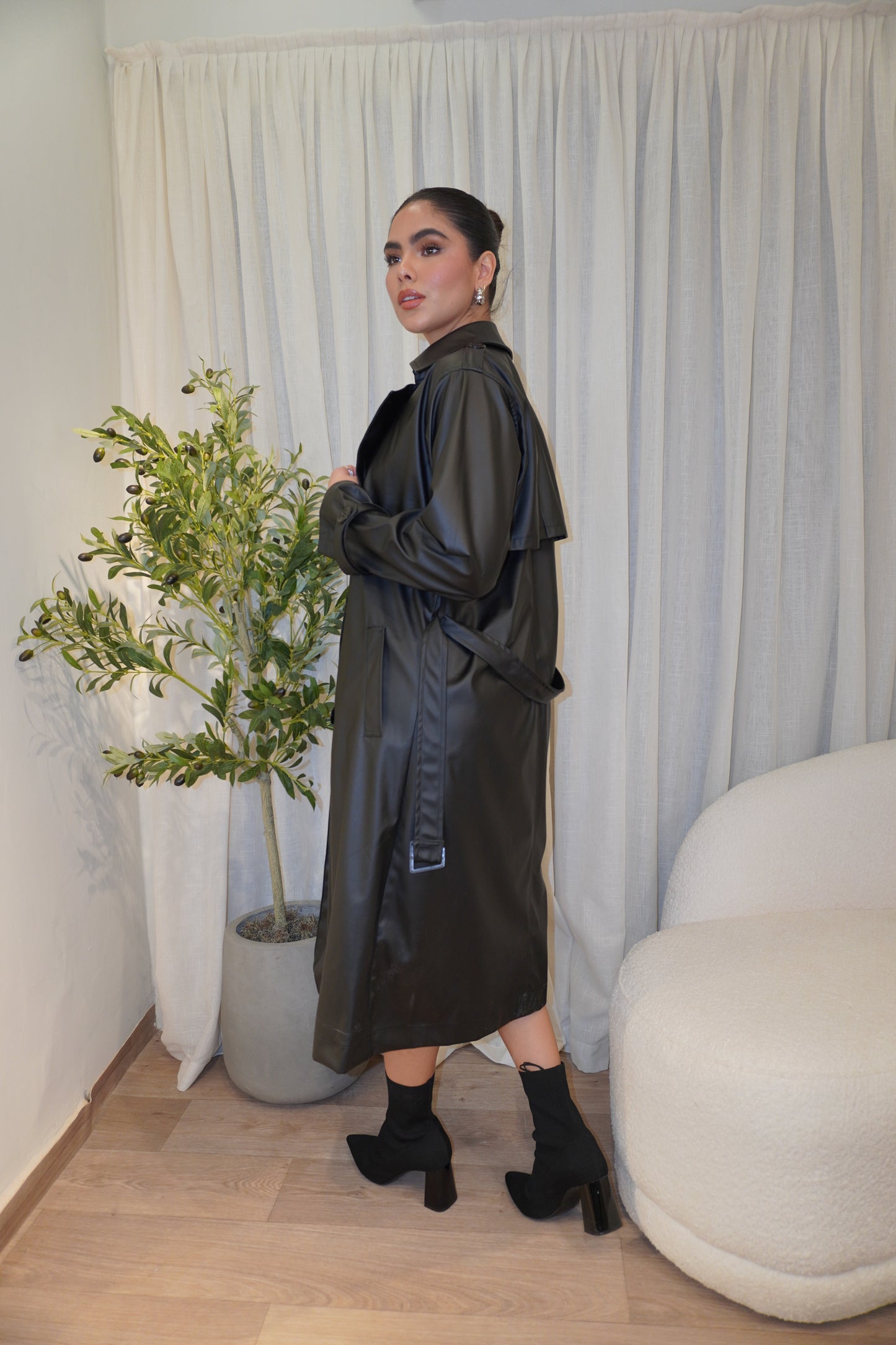 Trench Coat Negro Eco Cuero