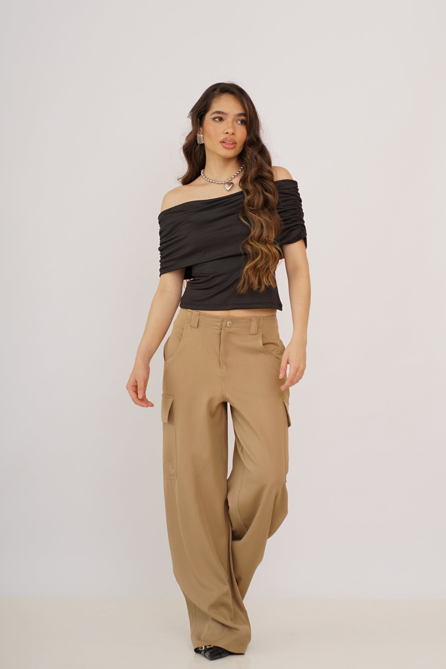 Top Coral Negro Manga Corta Lycra