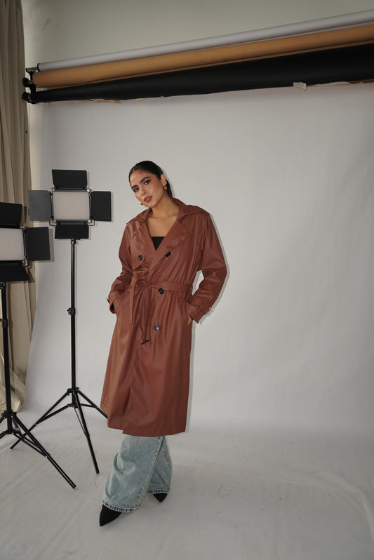 Trench Coat Marron Eco Cuero