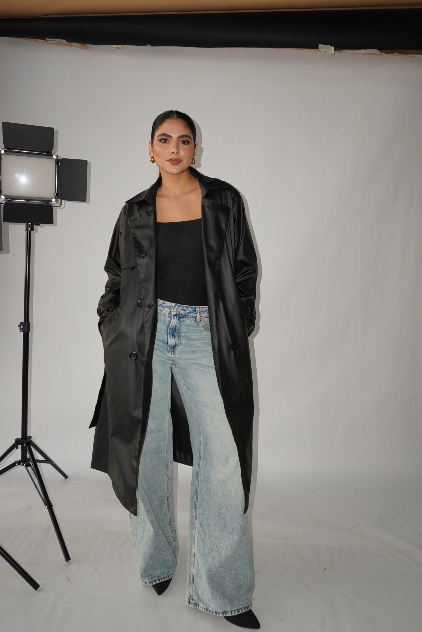 Trench Coat Negro Eco Cuero