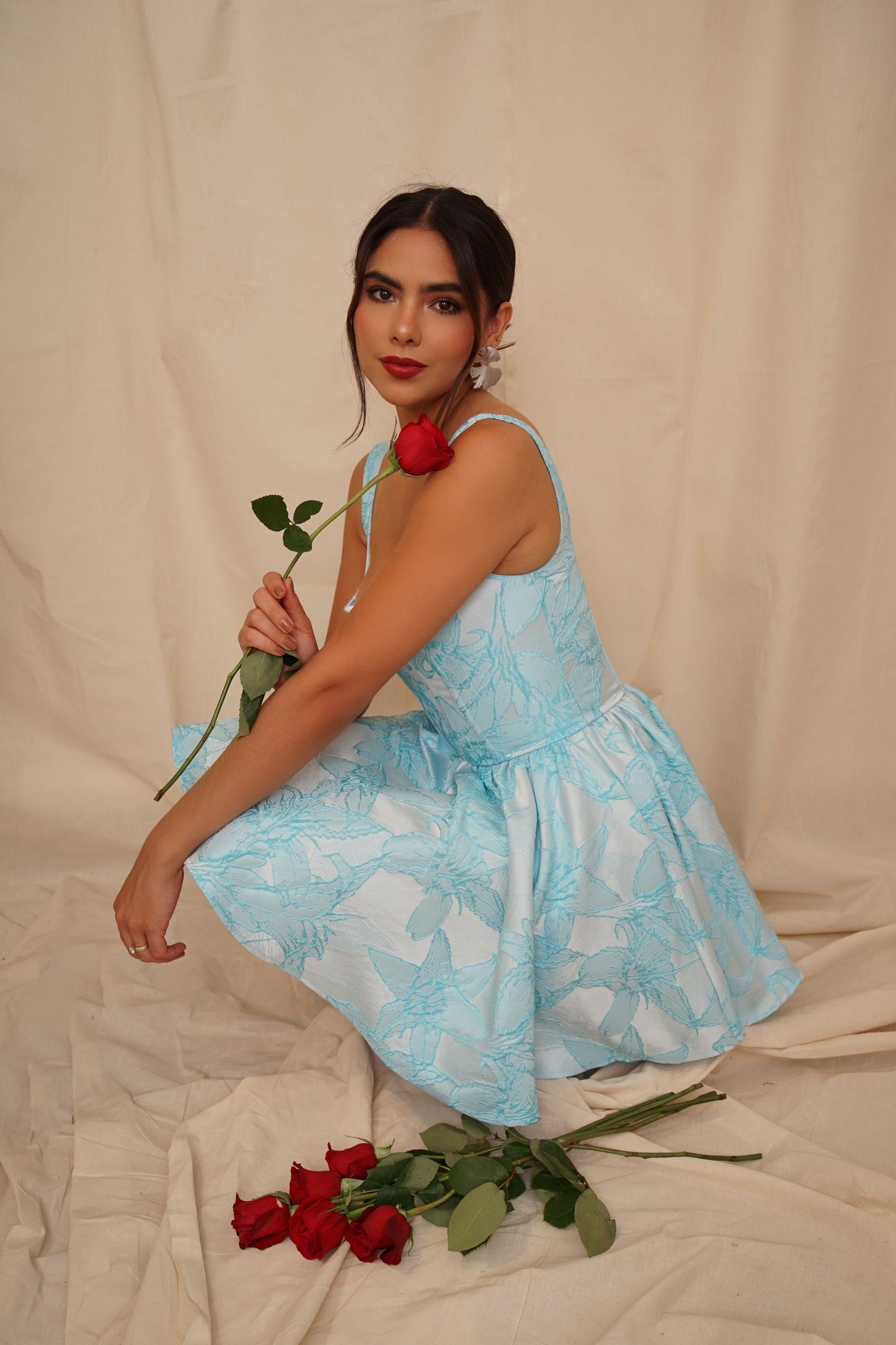 Vestido Eloise Celeste Estampado