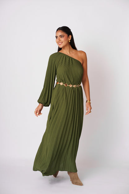 Vestido Verde Plizado Largo