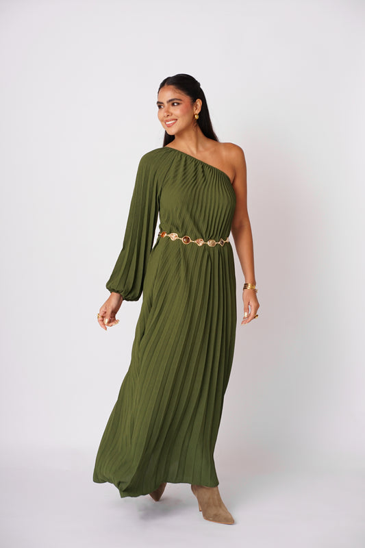 Vestido Verde Plizado Largo