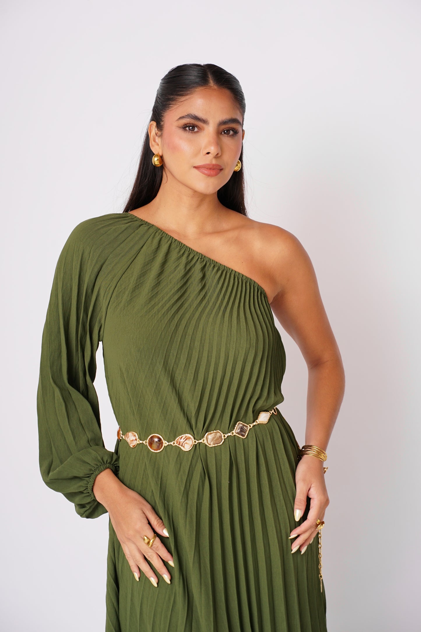 Vestido Verde Plizado Largo