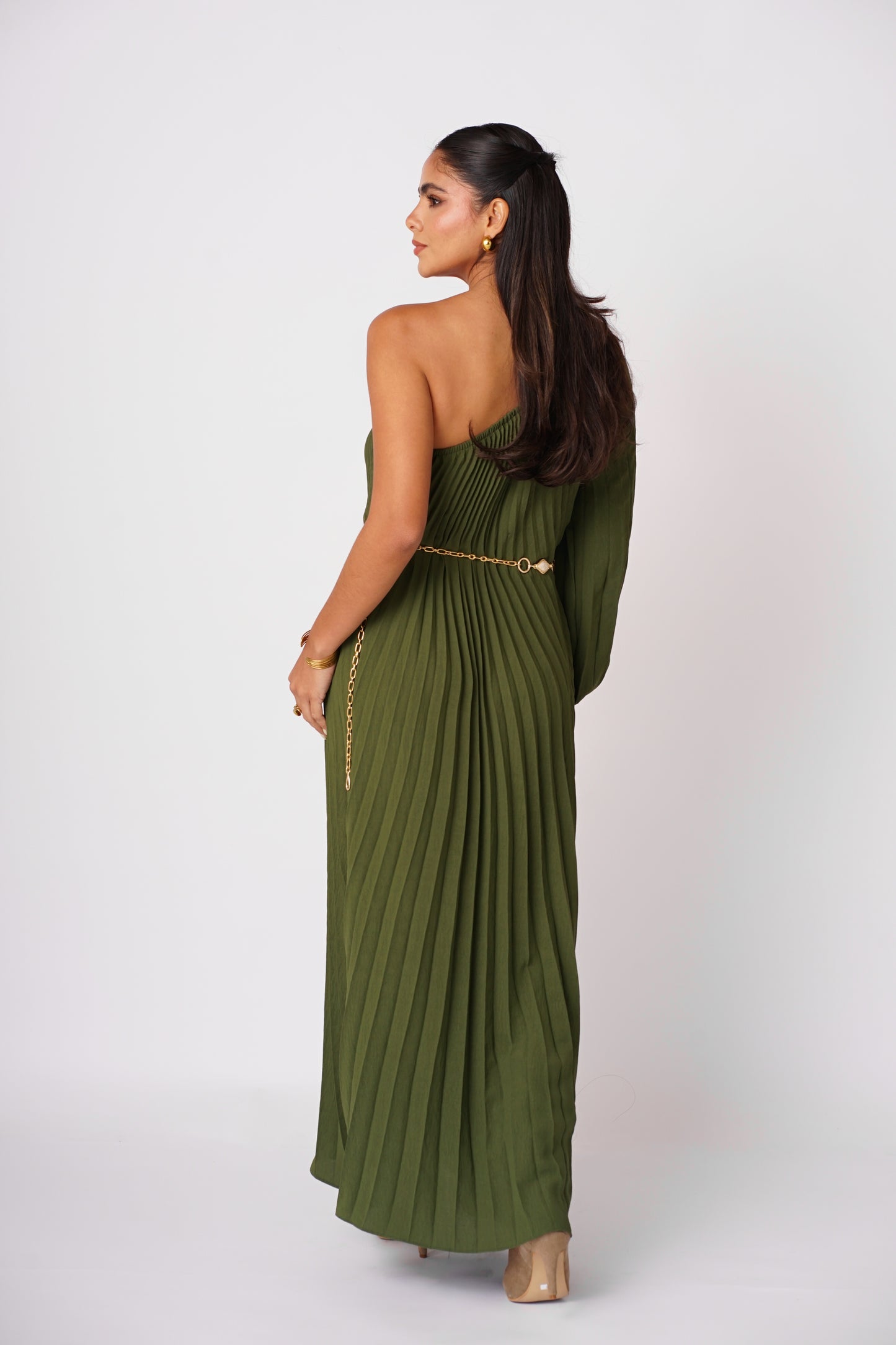 Vestido Verde Plizado Largo