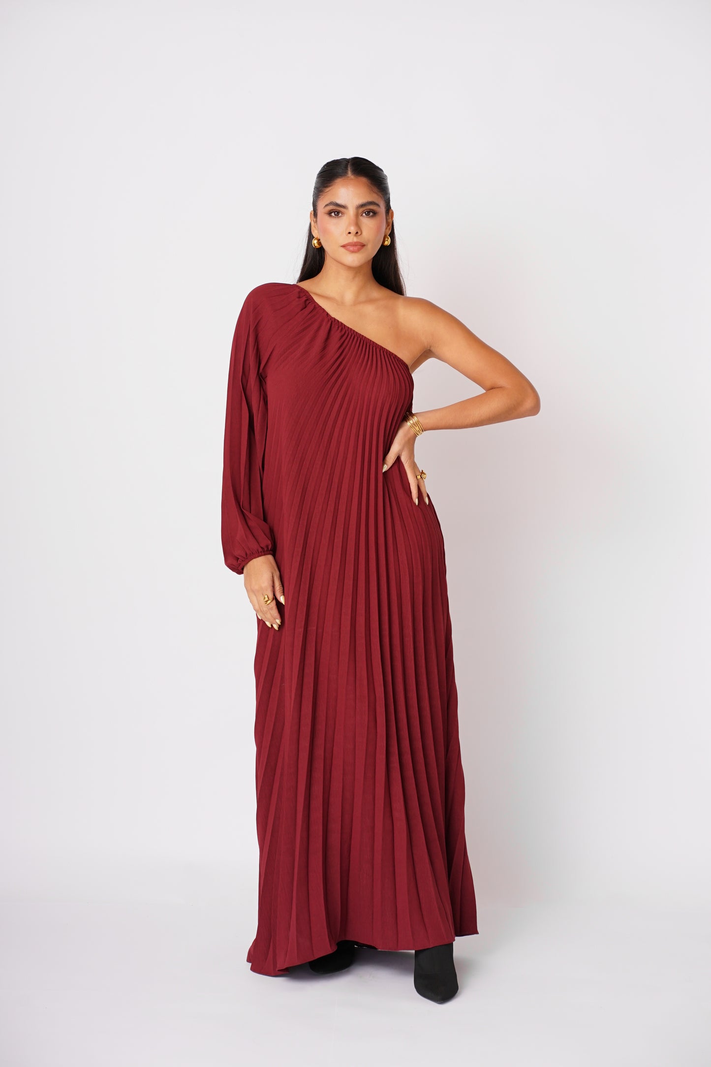Vestido Bordo Plizado Largo