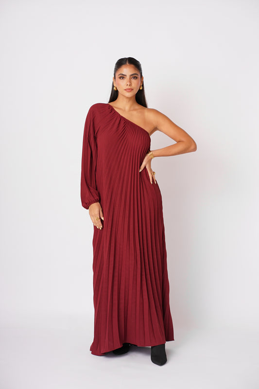 Vestido Bordo Plizado Largo