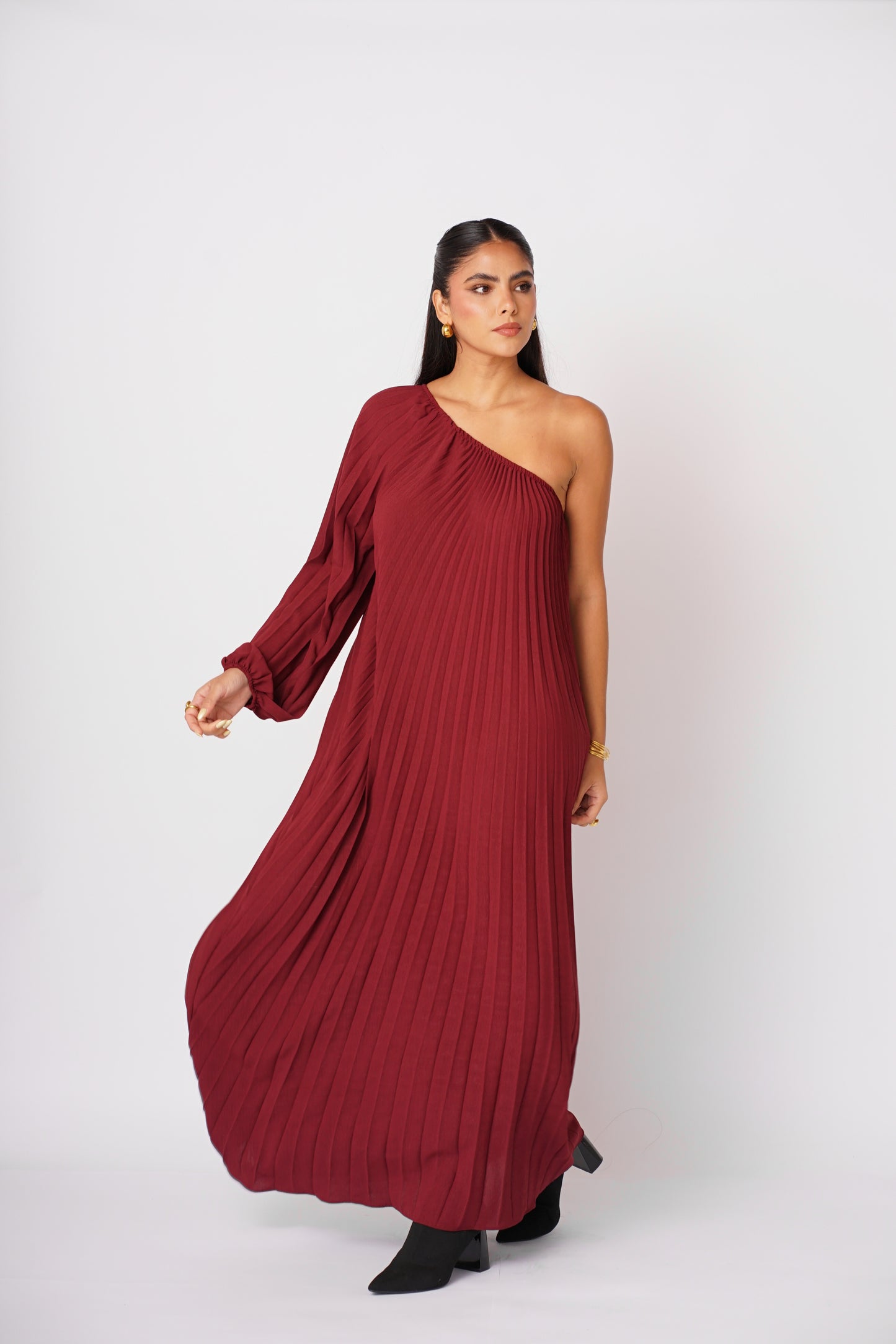 Vestido Bordo Plizado Largo