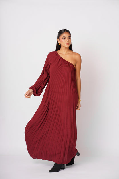 Vestido Bordo Plizado Largo