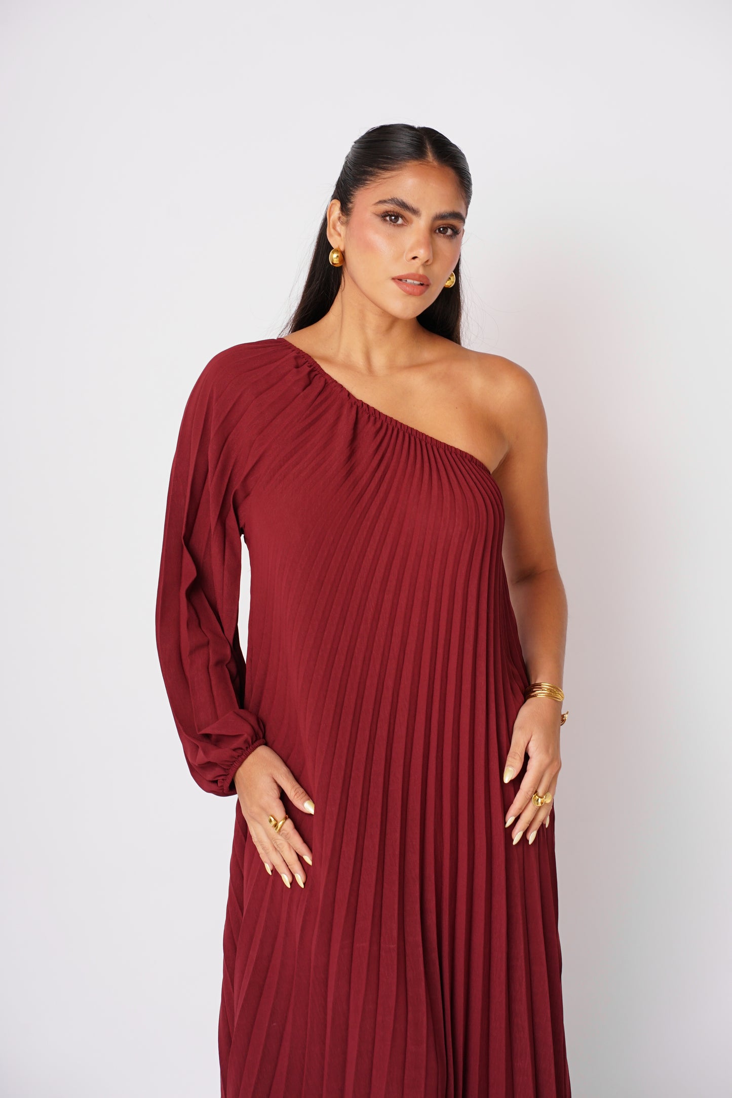 Vestido Bordo Plizado Largo
