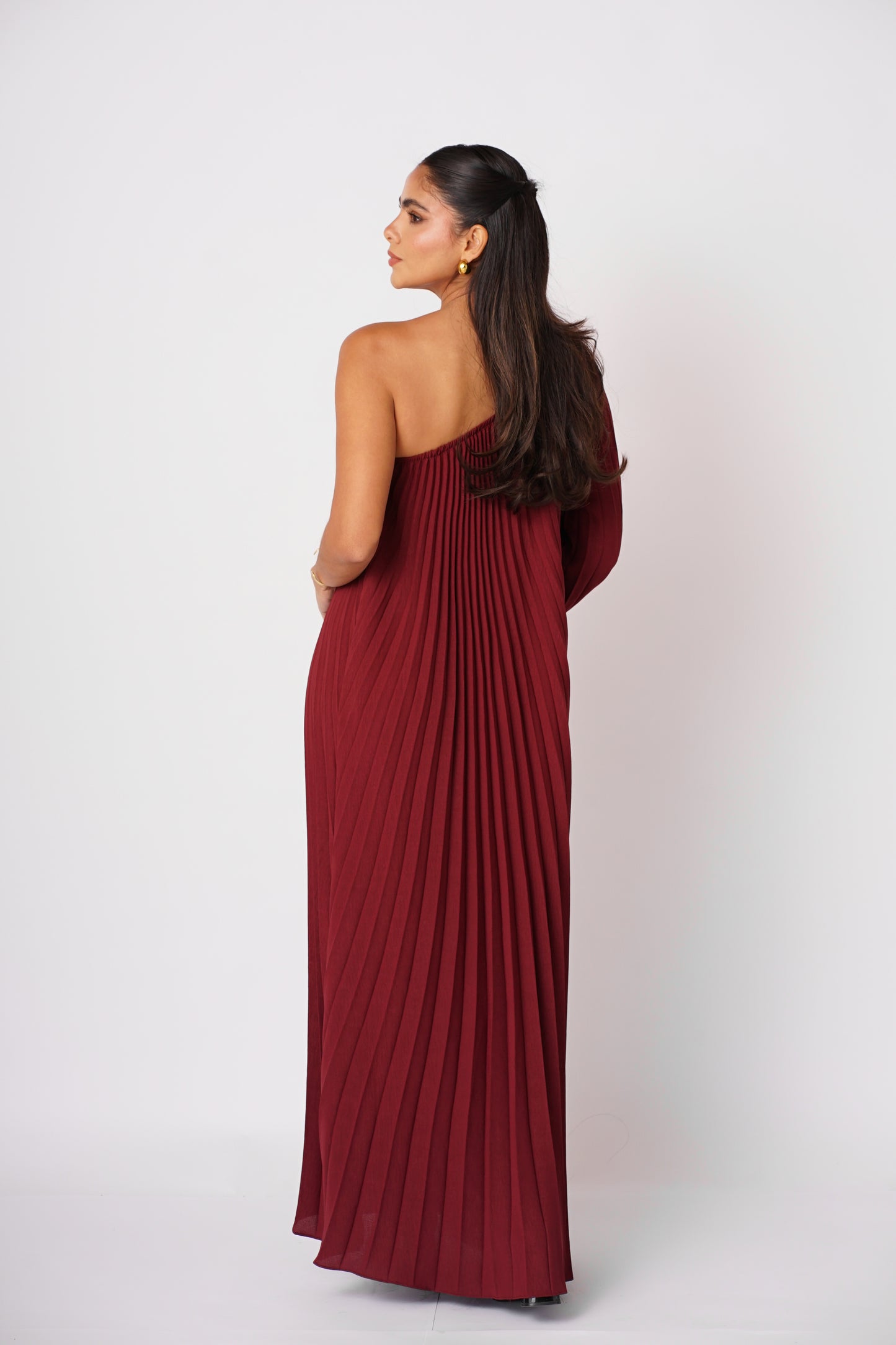 Vestido Bordo Plizado Largo