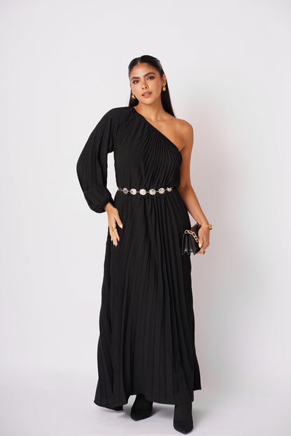Vestido Negro Plizado Largo