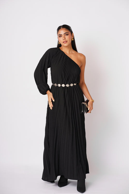 Vestido Negro Plizado Largo