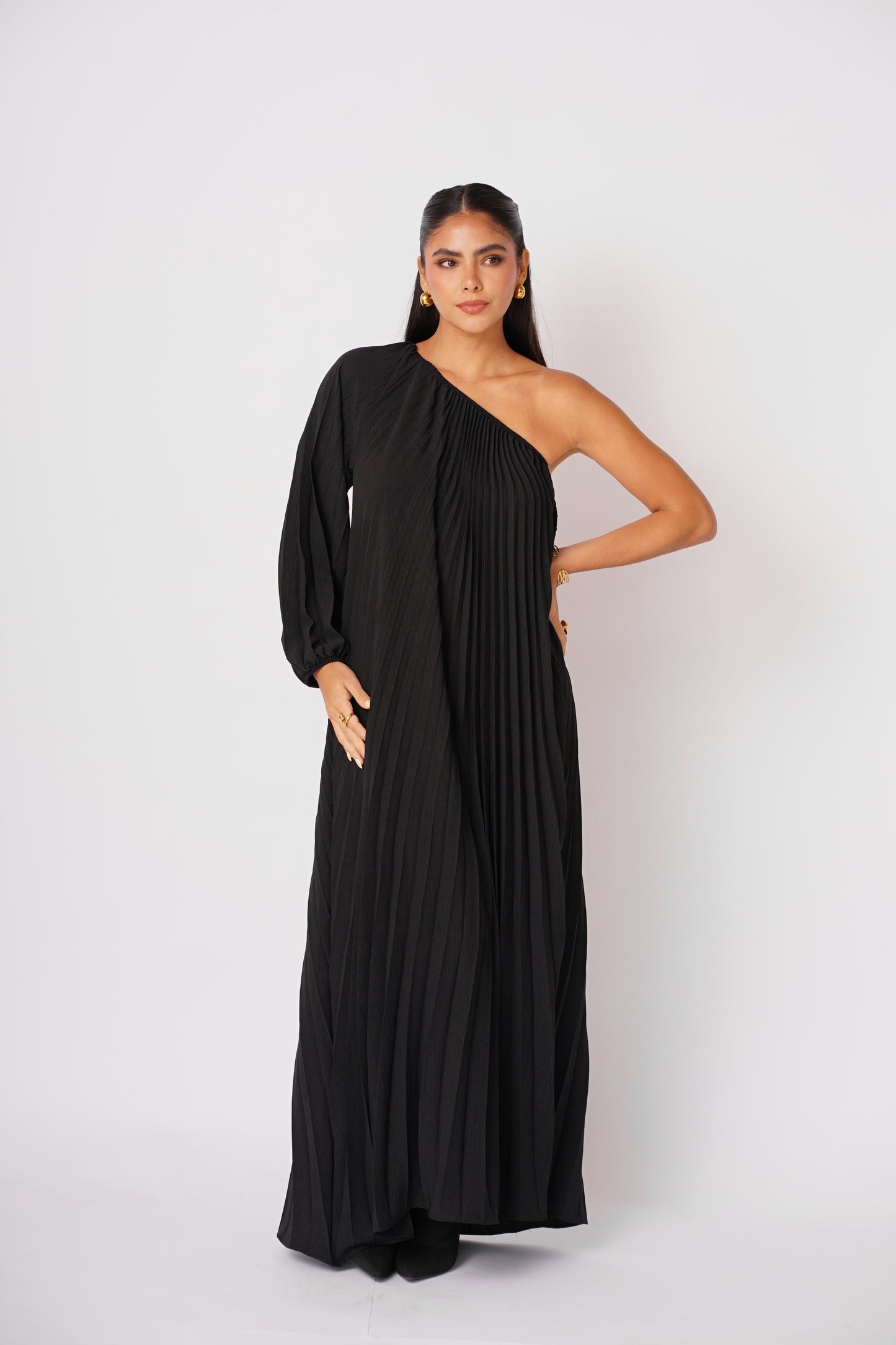 Vestido Negro Plizado Largo