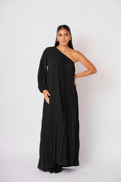 Vestido Negro Plizado Largo
