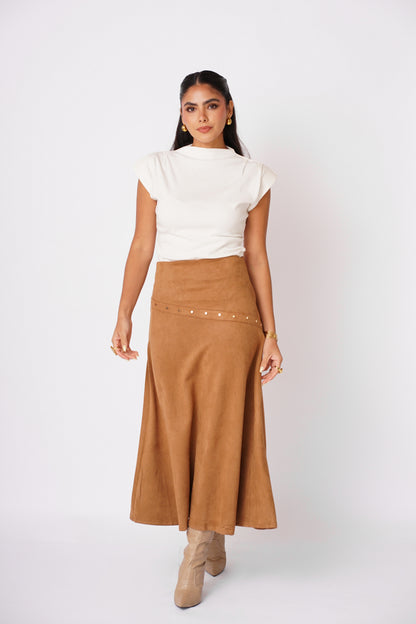 Falda Midi Gamuza Tierra