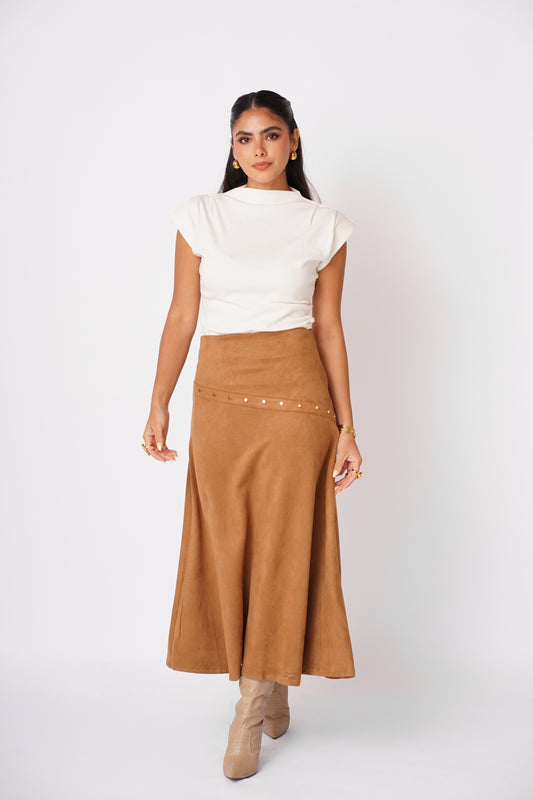 Falda Midi Gamuza Tierra