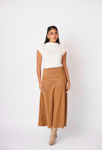 Falda Midi Gamuza Tierra