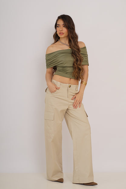 Pantalon Cargo Beige Tiro Bajo