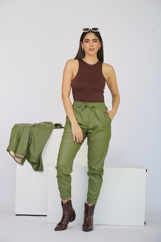 Jogger Eco Cuero Verde