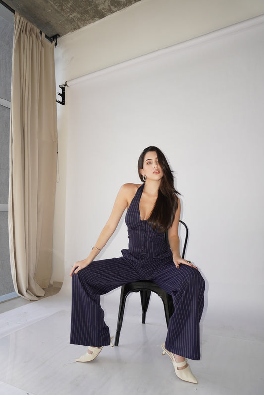 Pantalon Grace Azul Marino A Rayas