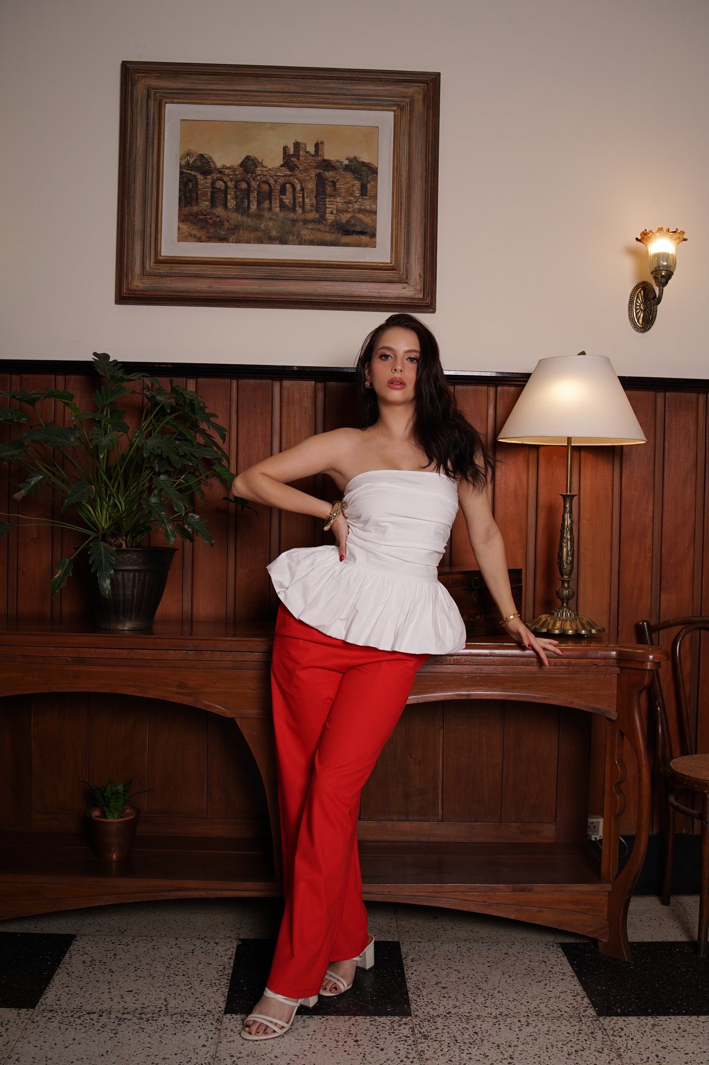 Pantalon Palazo Paula Lino Rojo