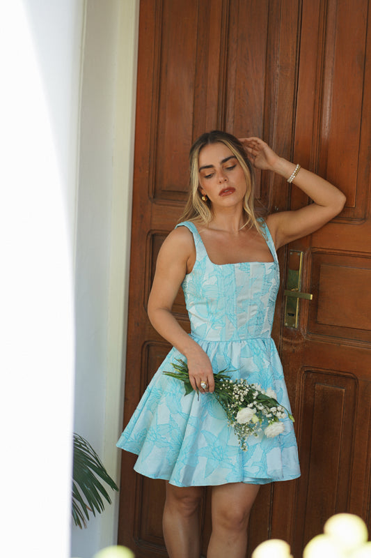 Vestido Eloise Celeste Estampado