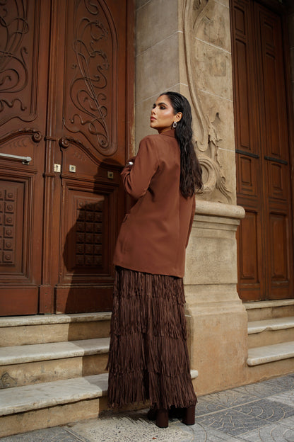 Falda Midi con Flecos en Capas Marron