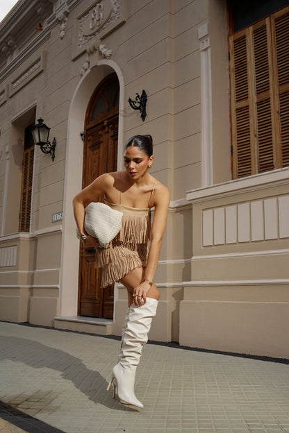 Conjunto Top y Falda con Detalles Beige